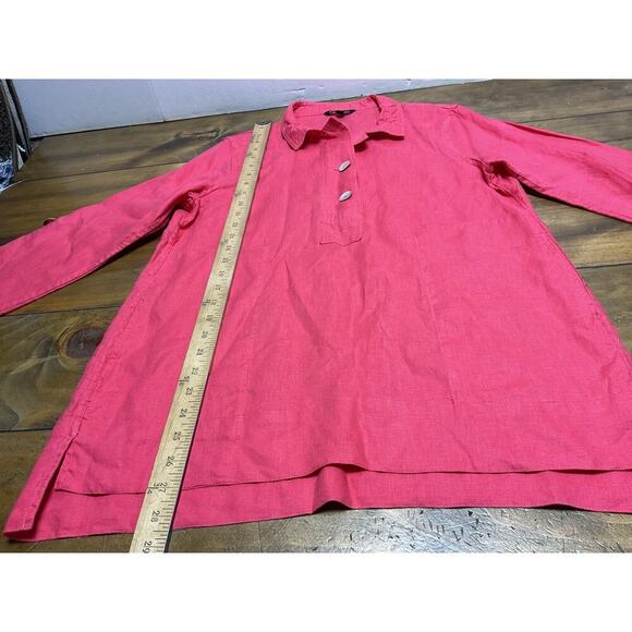 John Mark Blouse Women's Pink Linen - Wire Collar - Bell Sleeve - Size Small - Picture 8 of 11